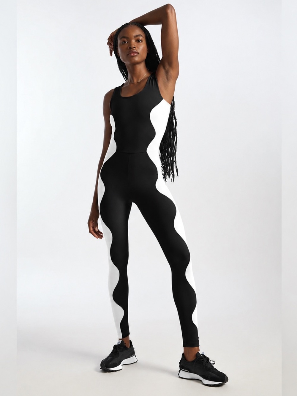 Port de Bras Wave Unitard Black & White Color-block Jumpsuit Small